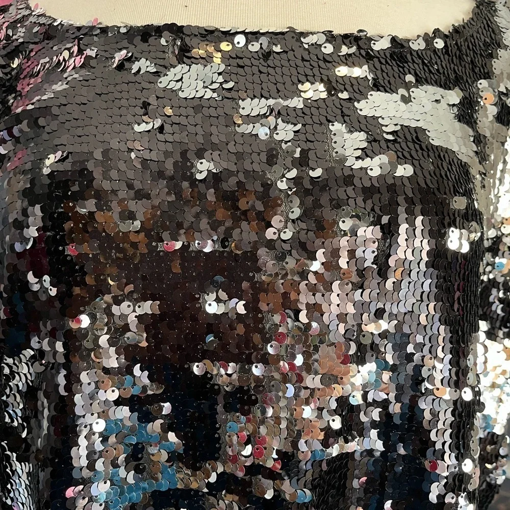 BB Dakota Shimmering Black and Silver Sequin Top